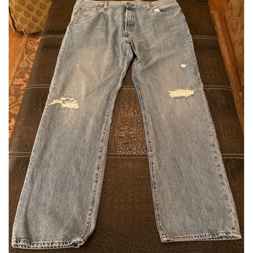 Levis 501 Jeans Mens 40x32 Blue Button Fly Denim Pants Classic Distressed